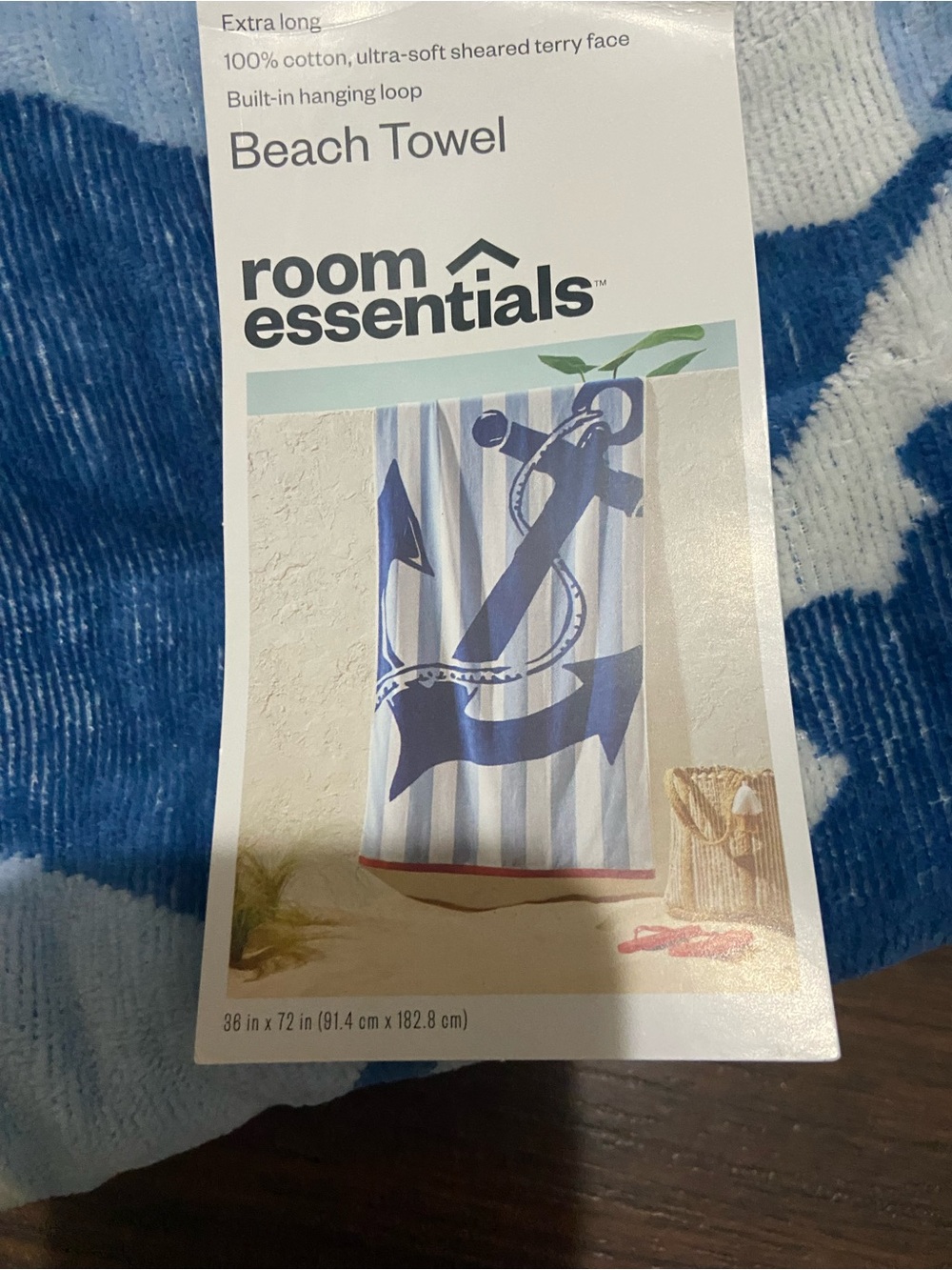 36” x 72” Nautical Anchor Striped Oversized Beach Towel Room Essentials NWT